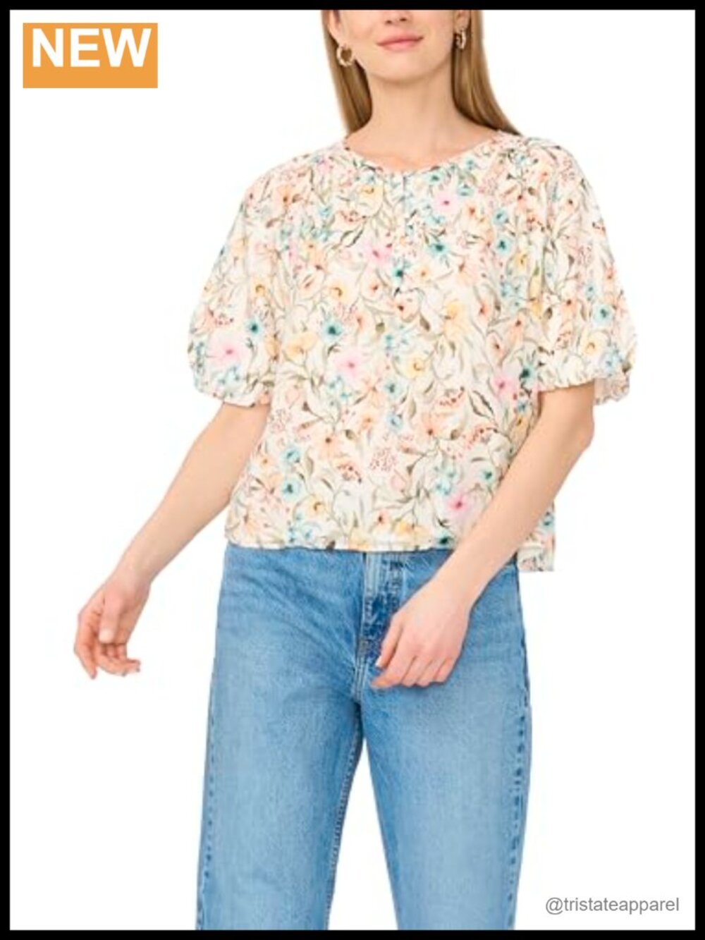 Vince Camuto Women's Floral Button-Down Short Sleeve Blouse - Polyester